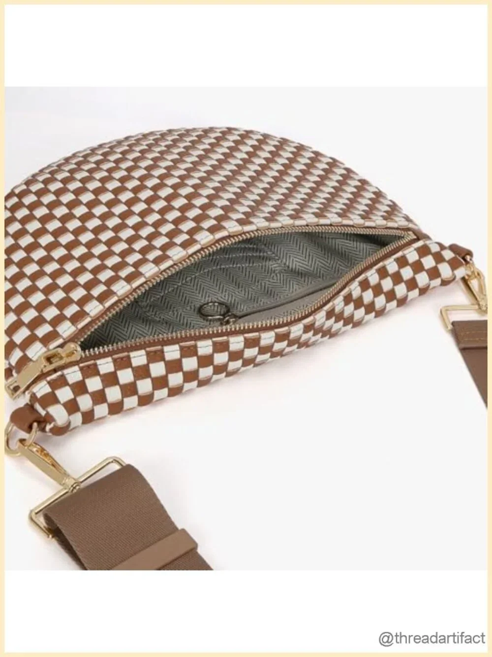 Woven Faux Leather Crossbody Sling Bag with Checkered Pattern